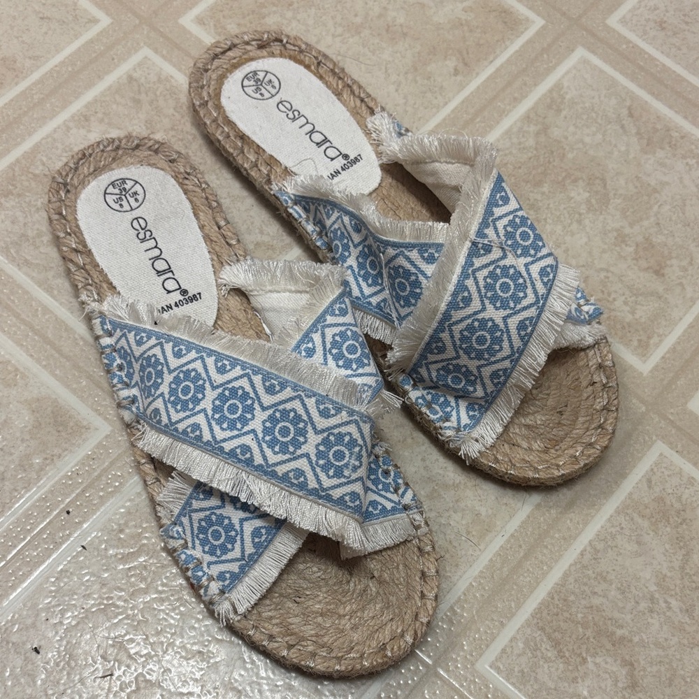 Espadrille Blue and White Patterned Sandals